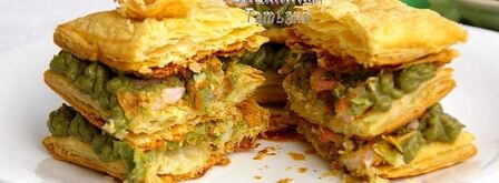 мильфей с креветками, сыром джюгас и кремом из авокадо. Шаг 15