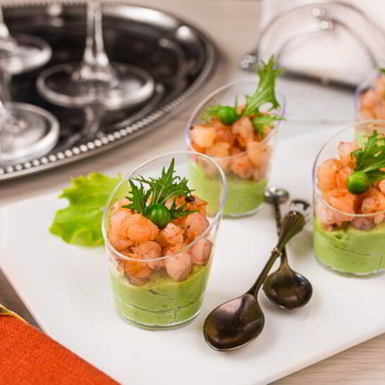 Рецепт верринов с кремом из горошка и острыми креветками