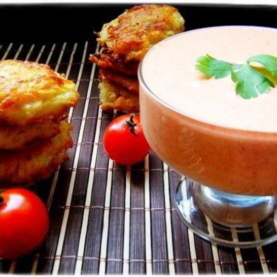 Рецепт мусса из запеченных овощей с картофельными оладьями