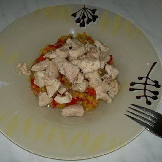 Рецепт чечевицы с сладким перцем и чесноком и куриная грудка с зирой и кориандром