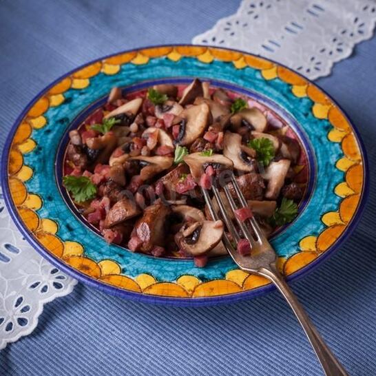 Рецепт грибов с ветчиной