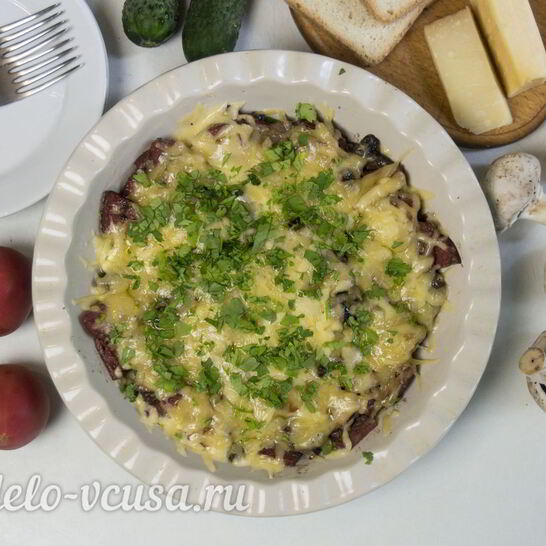 Рецепт шампиньонов с колбасой