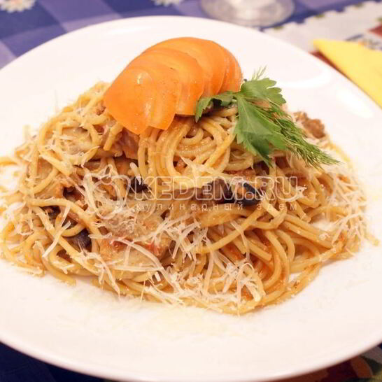 Рецепт пасты с грибами и баклажанами