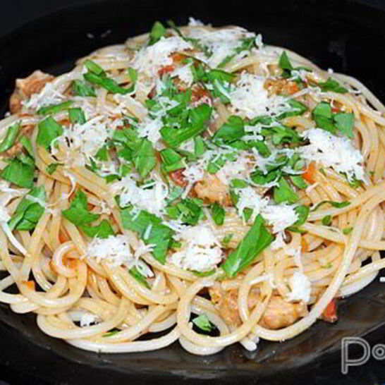 Рецепт пасты с грудинкой и помидорами