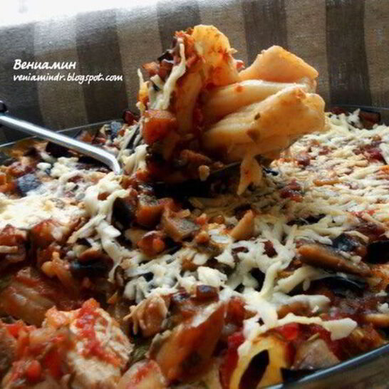 Рецепт пасты, запеченной со сливочно-куриным соусом и капонатой