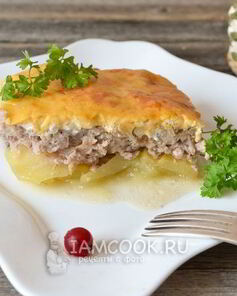 Мясо по-французски с картофелем и фаршем