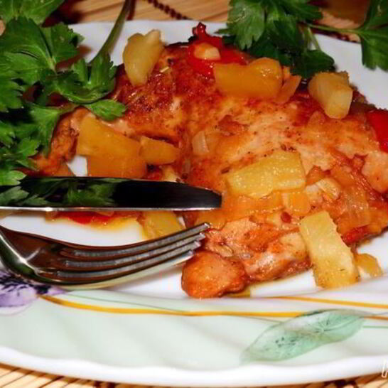 Рецепт курицы с ананасами