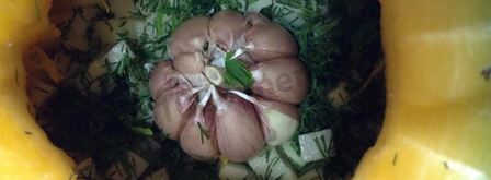 тыква запеченная с курицей и яблоками. Шаг 5