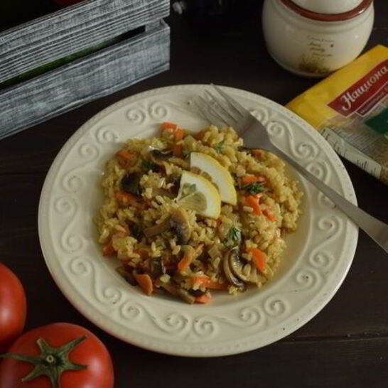 Рецепт плова из бурого риса с грибами