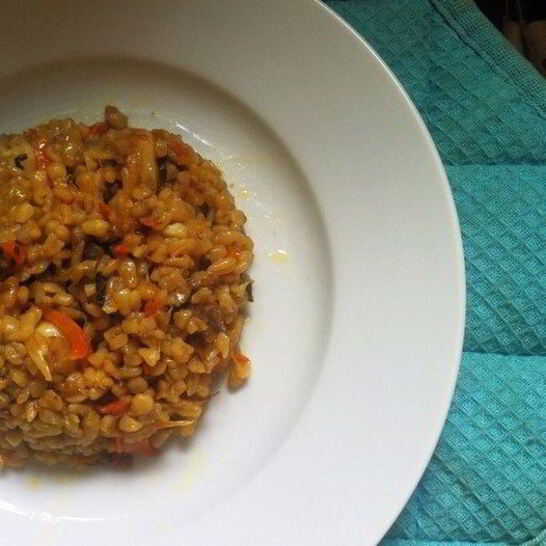 Рецепт веганского плова из булгура с баклажанами