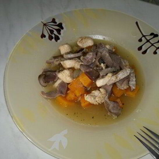 Рецепт рагу из острой тыквы с желудками и грудкой