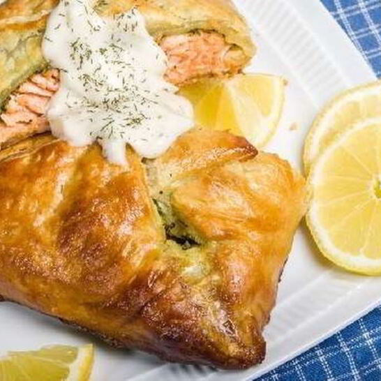 Рецепт лосося с овощами в тесте