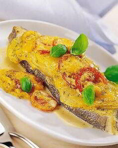 Запеченный палтус с кольраби