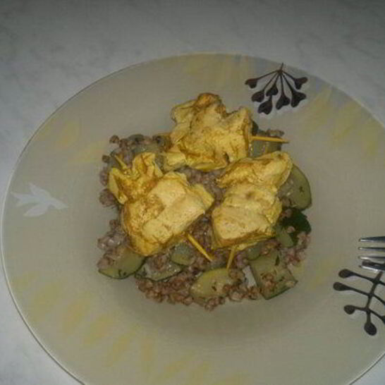 Рецепт гречетто с пивом портер и цукини и шашлык из куриной грудки в индийском стиле