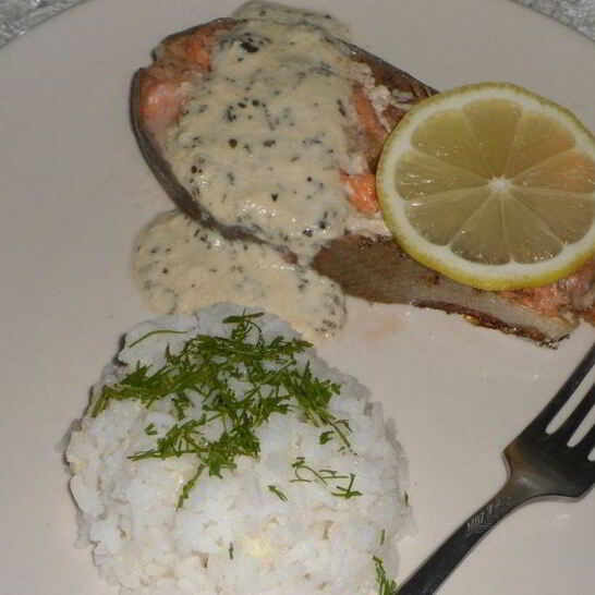 Рецепт стейка семги под сливочным соусом