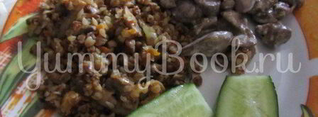 гречка с грибами, куриной печенью и сердцами в мультиварке. Шаг 10