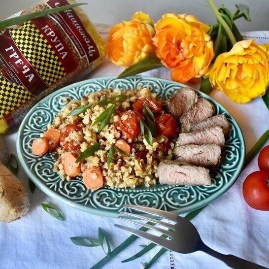 Рецепт гречки в сливочно-имбирном соусе с мясом на гриле