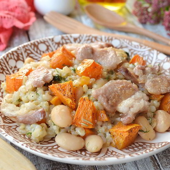 Рецепт перловой каши с фасолью, тыквой и беконом