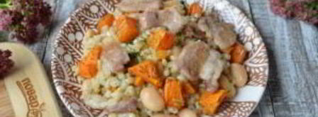 перловая каша с фасолью, тыквой и беконом. Шаг 10