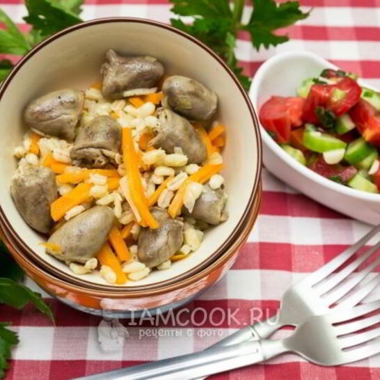 Рецепт перловой каши с куриными сердечками