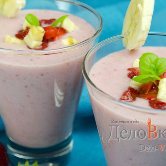 Рецепт клубнично-бананового молочный коктейль