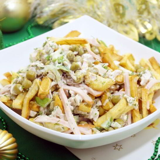 Рецепт салата с картофелем фри новогодние мотивы
