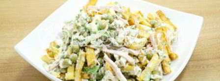 салат с картофелем фри новогодние мотивы. Шаг 9