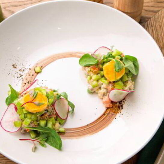 Рецепт салата оливье с языком теленка и хрустящим желтком