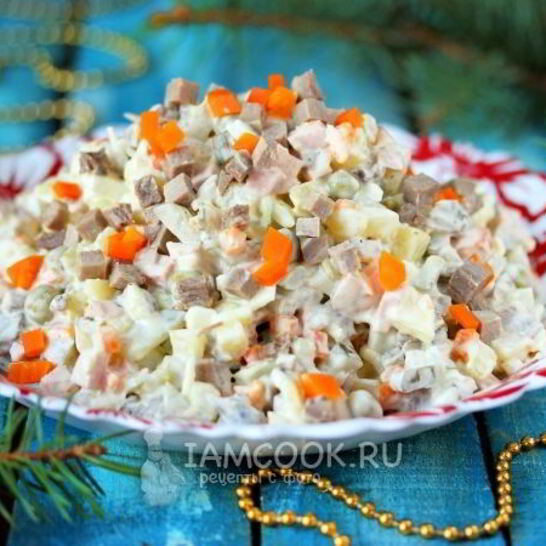 Рецепт салата оливье со свиным языком