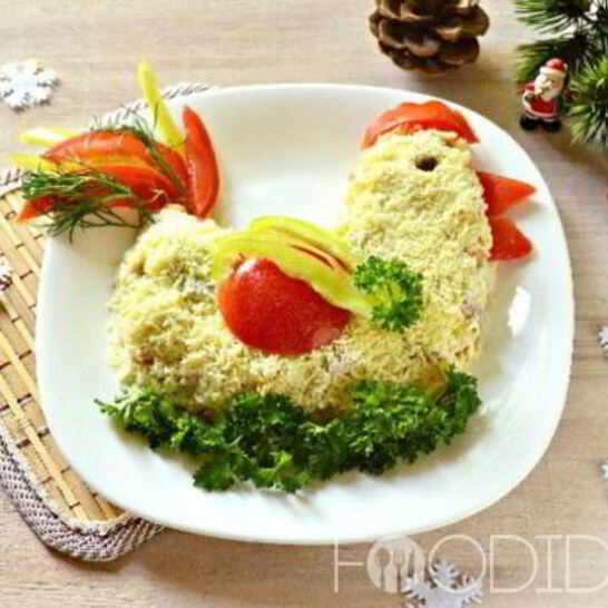 Рецепт салата в виде петуха оливье