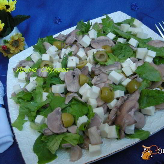 Рецепт салата из шампиньонов с оливками и брынзой