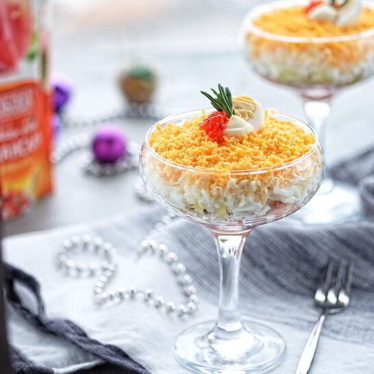 Рецепт мимозы в бокале