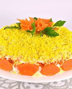 Салат Мимоза с картофелем и твердым сыром