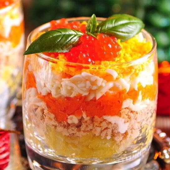 Рецепт салата мимоза с красной икрой