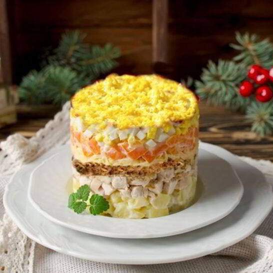 Рецепт салата мимоза с курицей