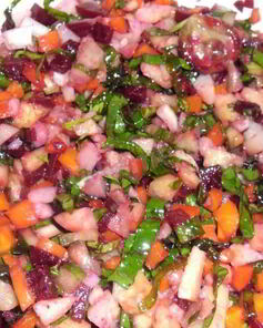 Винегрет без капусты с ботвой, яблоками, грибами