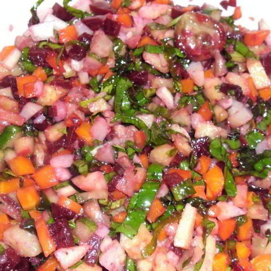 Рецепт винегрета без капусты с ботвой, яблоками, грибами