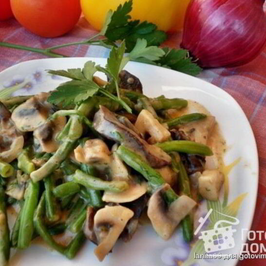 Рецепт сердца с грибами и стручковой фасолью под бешамель
