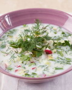 Окрошка на кефире с курицей