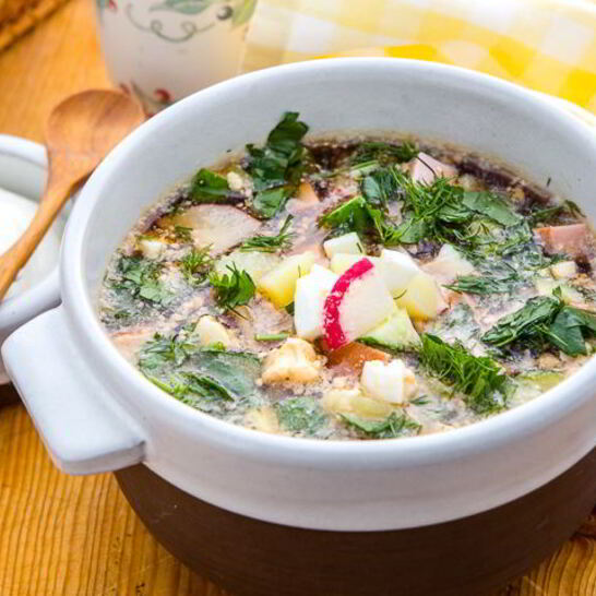 Рецепт окрошки на квасе с колбасой