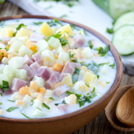 Рецепт окрошки с ветчиной и таном