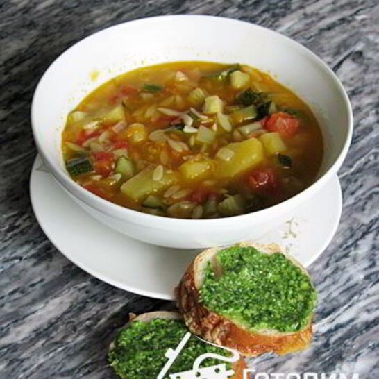 Рецепт овощного супа с песто