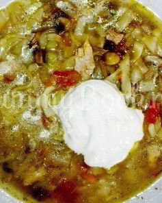 Куриные щи с грибами и лапшой