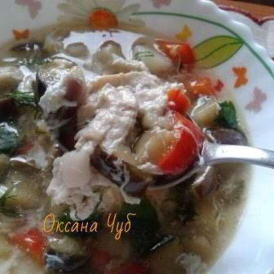 Рецепт супа куриного с баклажанами и яйцом
