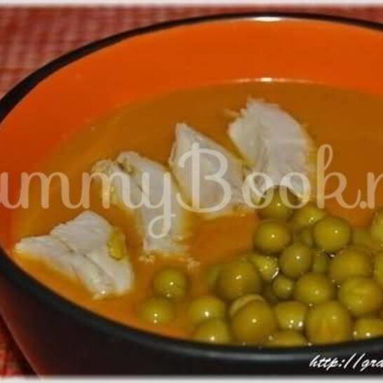 Рецепт супа-пюре из тыквы с курицей и зеленым горошком