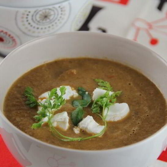 Рецепт супа-пюре с запеченными баклажанами, помидорами и грибами