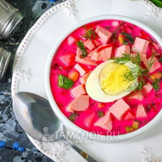 Рецепт холодного свекольника с колбасой