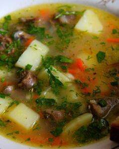 Сырный суп с куриными сердечками