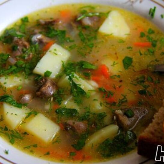 Рецепт сырного супа с куриными сердечками