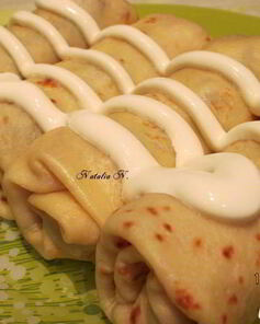 Блины с курицей, грибами и сыром